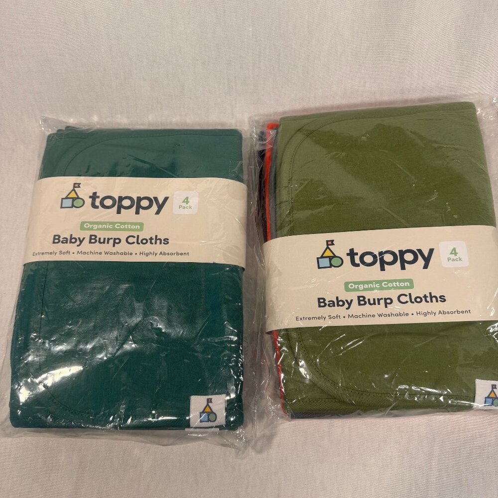 Toppy Organic Cotton Baby Burp Cloths 8 Pack New Sealed Soft Absorbent